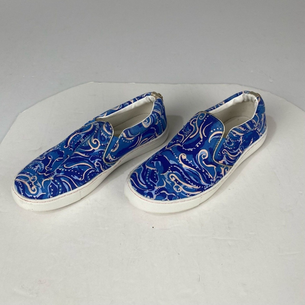 Lilly Pulitzer Women Size 6 Julie Blue Paisley‎ Print Slip On Canvas Shoes